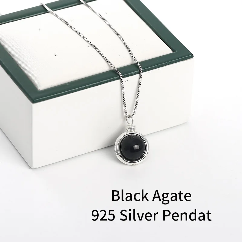 JD Классический Горячий 925 пробы серебро 8 мм натуральный Малахит BlueLapis Кристалл Опал камень тигровый глаз счастливый кулон ожерелье 1" на каждый день - Окраска металла: Black Agate