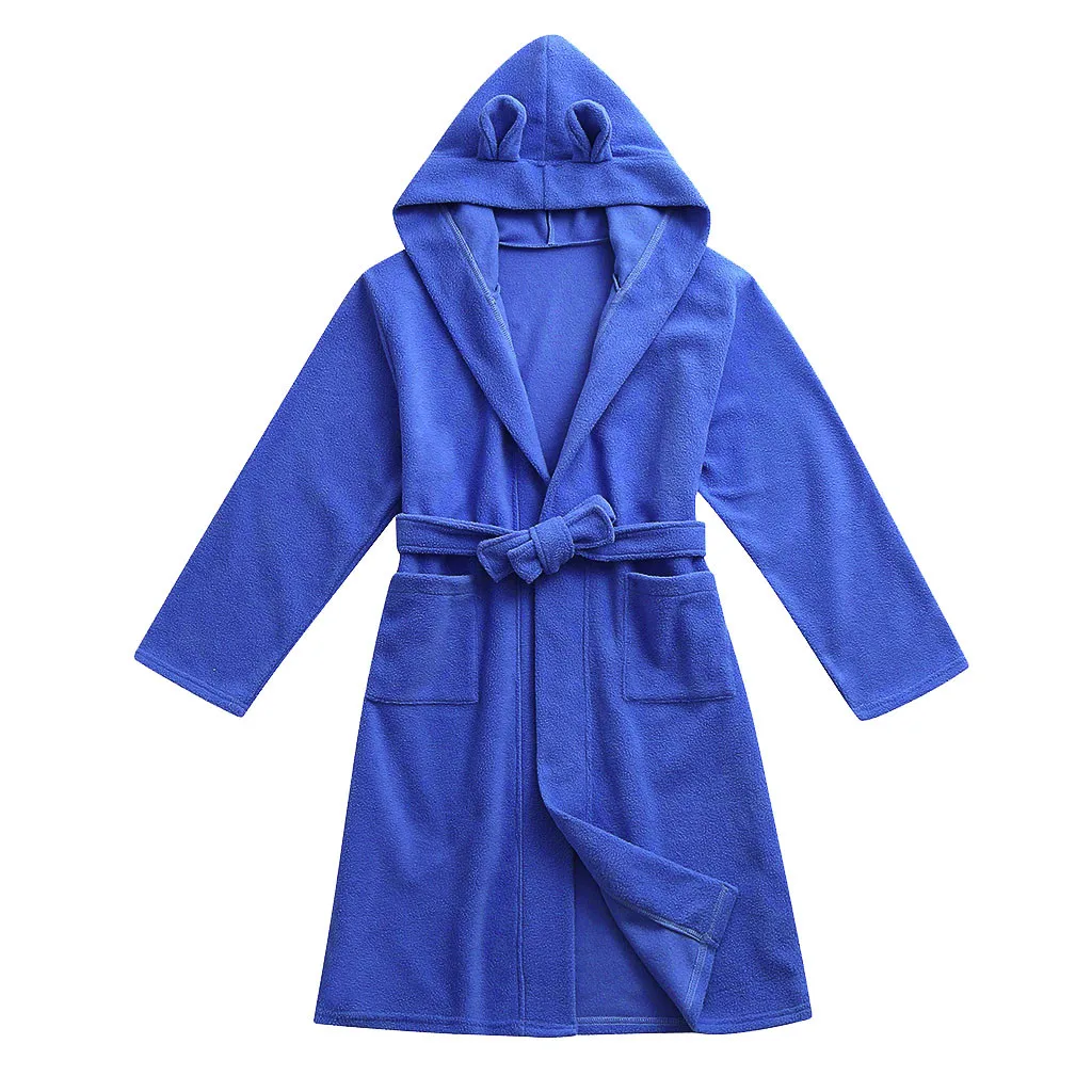 Dark Blue Модные Детские Банные халаты для маленьких мальчиков и девочек одноцветные фланелевые халаты с капюшоном для ремней полотенец, ночная одежда для сна, пижамы# g4 - Цвет: Dark Blue