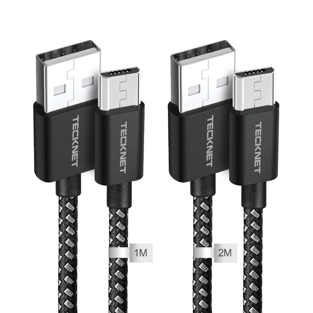 TeckNet Micro USB кабель 2.4A зарядный кабель для мобильного телефона нейлоновая оплетка синхронизация высокоскоростное Зарядное устройство USB кабель для samsung/htc/sony - Цвет: Черный