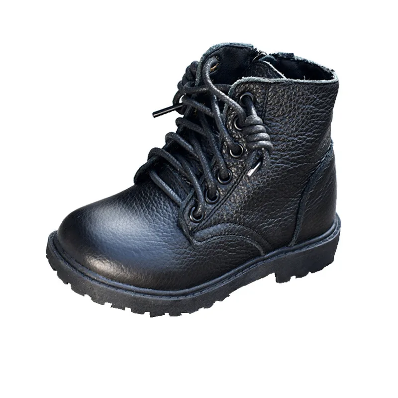 Кожаные Ботинки martin из воловьей кожи в Корейском стиле; зимние модели для девочек; хлопковые ботинки для мальчиков; детская обувь; ботинки