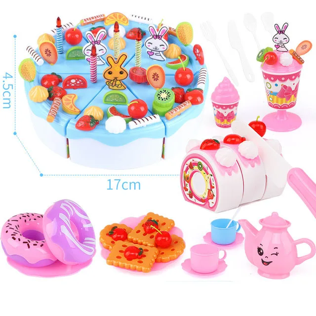 Новинка, игрушки для фруктового питания, Детская кухня, Kawaii, развивающие игрушки, подарки, кухня, игра, дом, образование, набор игрушек для торта - Цвет: 16(99pcs)