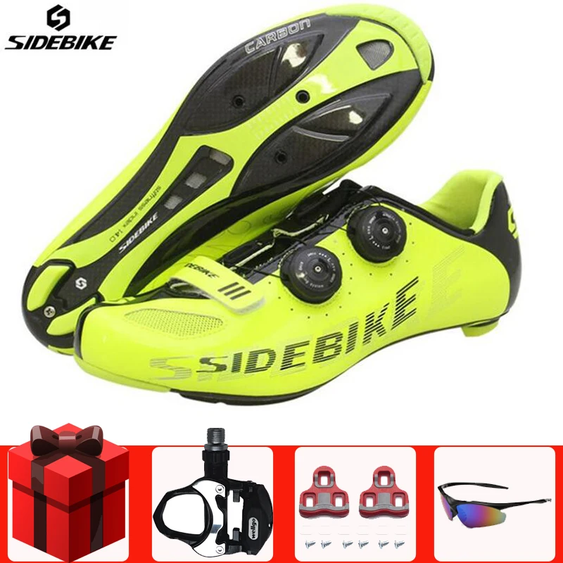 SIDEBIKE/Обувь для шоссейного велоспорта из углеродного волокна; комплект с педалью; sapatilha ciclismo; ультралегкие велосипедные самозакрывающиеся мужские кроссовки - Color: green add all