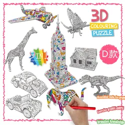 Crianças diy graffiti 9 construção animal dinossauro casa pintura 3d tridimensional puzzle brinquedo graffiti d