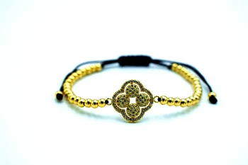 

Four Leaf Clover Charm Bracelets for Men Woman CZ Zircon Bracelets Steel 4mm Beads Classic European Style Braiding