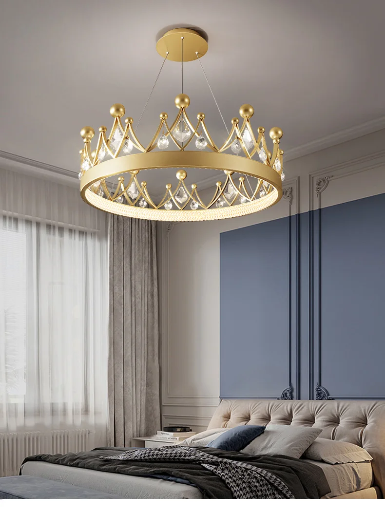 Simple bedroom lamp children's room living room light luxury crown crystal chandelier chandelier light