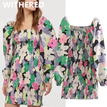 

Withered high street vintage floral print puff sleeve sheath summer dress women vestidos de fiesta de noche vestidos party dress