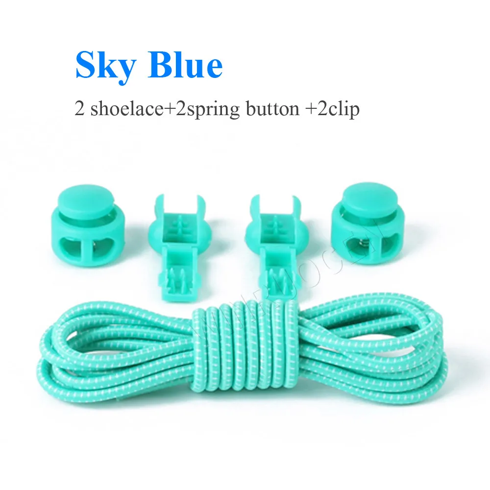 Sky Blue Растягивающийся замок кружева 13 цветов пара фиксирующий башмак шнурки эластичные шнурки для кроссовок шнурки для бега/триатлона - Цвет: Sky Blue