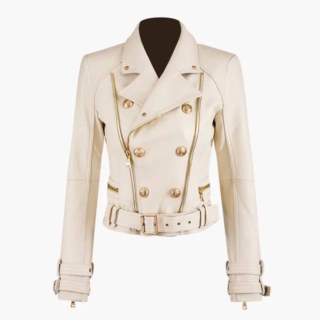 Women Leather Jacket Patchwork Spring | Double Zipper