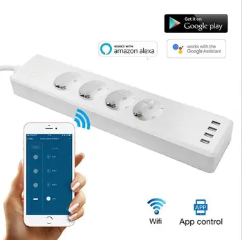 

Smart WIFI power strip EU Extendable Socket with 4 plug and 4 USB Socket port compatible with Alexa and Google Nest