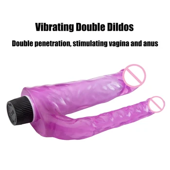Vibrating Double Dildos Double Penetration Vagina and Anus Soft Phallus Erotic Huge Dick Double Headed Penis Sex Toys for Women 3