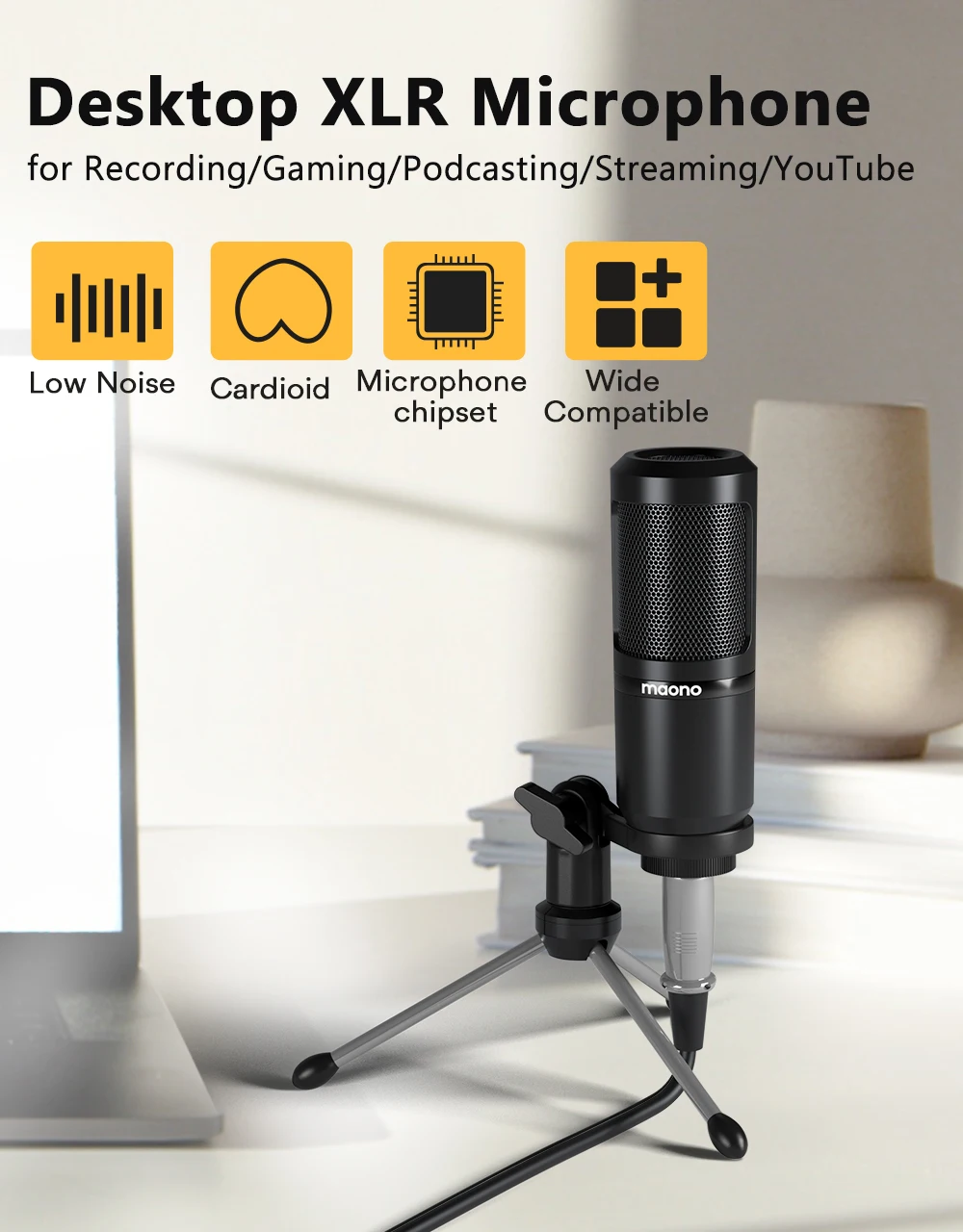 cardoid mic com tripé para tiktok podcast