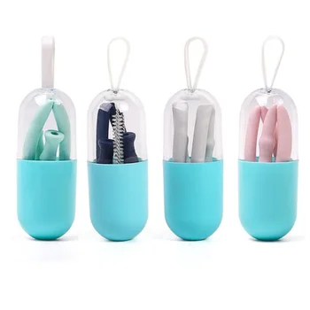 

12sets Collapsible Silicone Straw Reusable Folding Drinking Straw with Carrying Case and Cleaning Brush for Travel Home Office