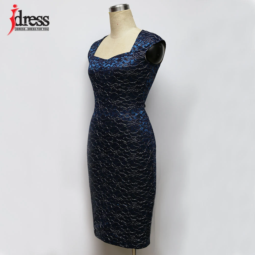 IDress Women Fashion 2020 Summer Sexy Sleeveless Bodycon Dress Ladies Lace Embroidery Knee Length Elegant Office Dress Vestidos (9)