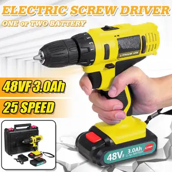 

48VF Cordless Electric Screwdriver LED Lighting Drill Li-Ion Battery Handheld Rechargeable Drill Impact Power Driver
