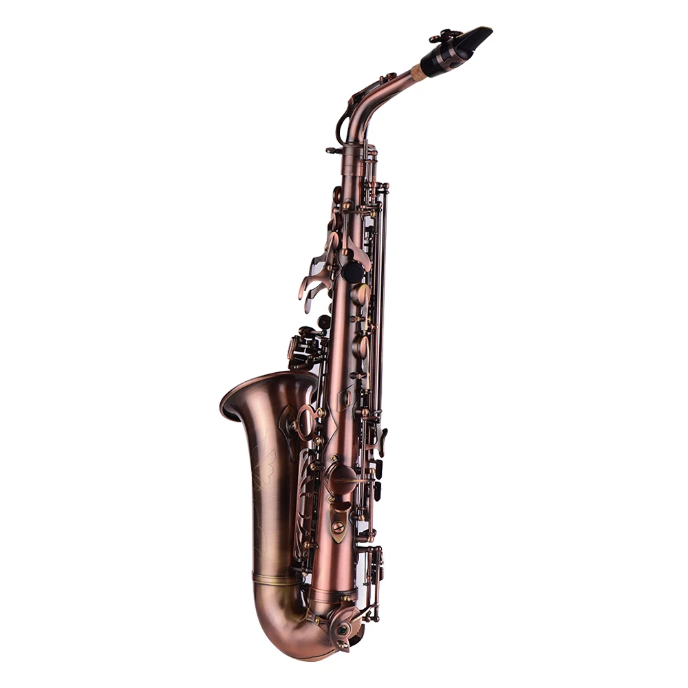 Высококлассная красная бронзовая согнутая саксофон Eb Alto E flat Sax резной узор