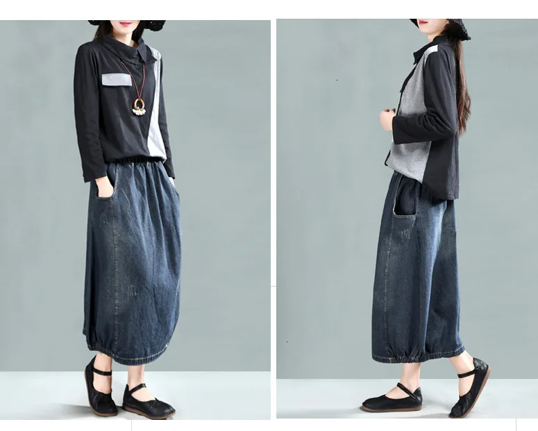 NINI WONDERLAND, Весенняя хлопковая джинсовая винтажная юбка для женщин,, вареная ковбойская трапециевидная юбка, Женская Осенняя Свободная юбка, большой размер