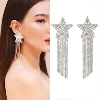 

Drop Earring Long-style Dangle Earrings Silver Fringed Earrings Female Jewelry Long Tassel Crystal 10Pair Hot Sale Star Trendy