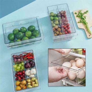 

VOGVIGO 1/4/8 Compartment PET Refrigerator Drawer Organizer Bin Transparent Fridge Storage Bin Containers For Pantry Freezer