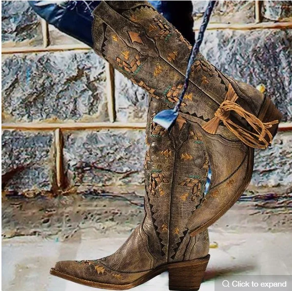 

Women's Boots New for 2020 High Quality Pu Leather Safety Fashion Boots Female Vinage Classic Cowgirl Boots Zapatode Mujer QA056