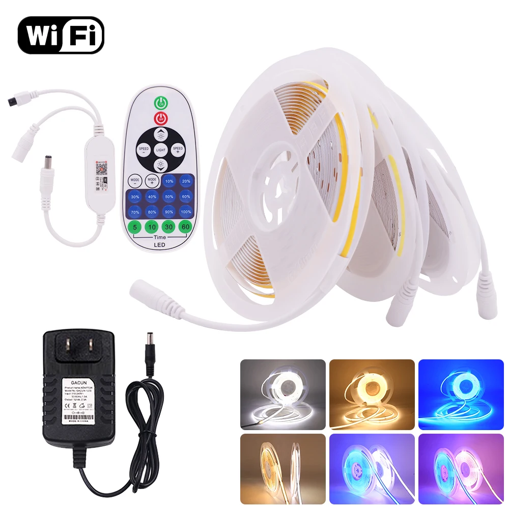 

WiFi COB LED Strip Linear Dimmable COB Strip Light DC12V WiFi Phone APP Control 320leds/m 1m 2m 3m 4m 5m LED Light Rope Tape