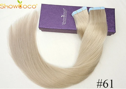 61 ShowCoco волосы remy на ленте, натуральные человеческие волосы для наращивания, балаяж, высокий светильник, цветные волосы на ленте, натуральные волосы для наращивания 1"-24" - Цвет: 61