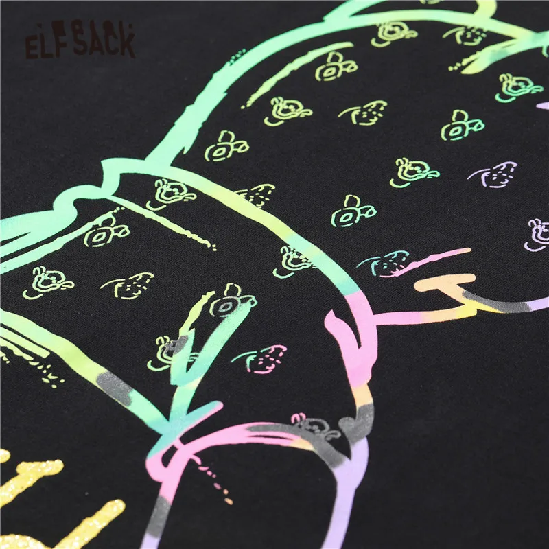 ELFSACK Harajuku Black Graphic Print Casual Women