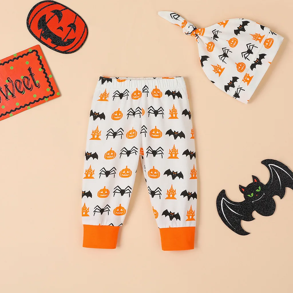 festival-wear children clothing-set costume Newborn Infant Baby Boys Girls Letter Romper Pants Hat Halloween 3pc Outfits Set