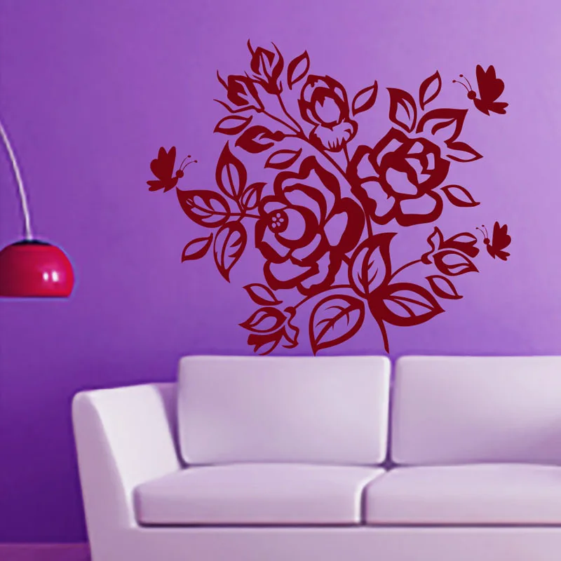 Rose Butterflies Flowering Blossom Wall Decals Stickers Self Adhesive Vinyl Art Sticker Home Decor For Bedroom | Дом и сад