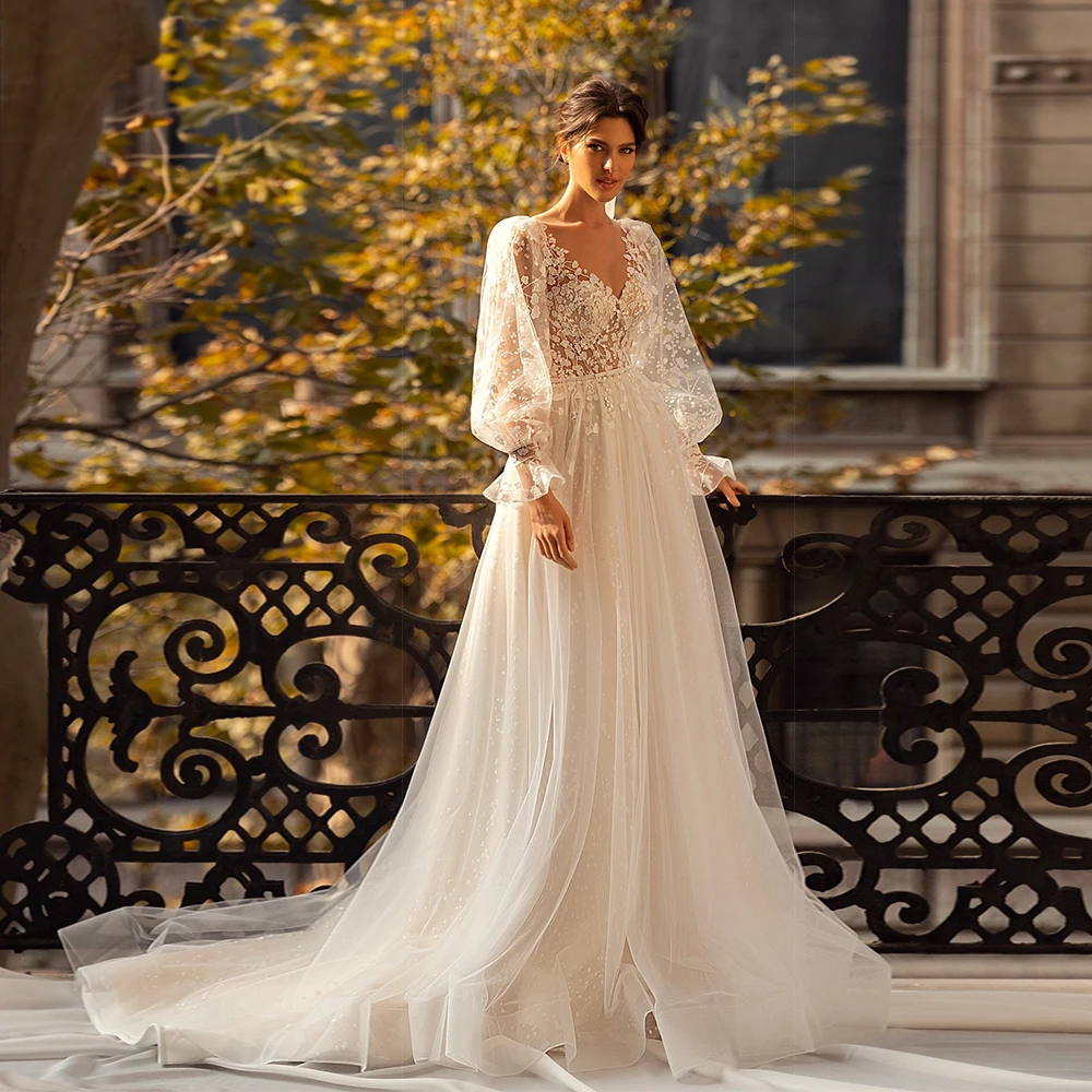 Romantic Champagne Wedding Dresses V 