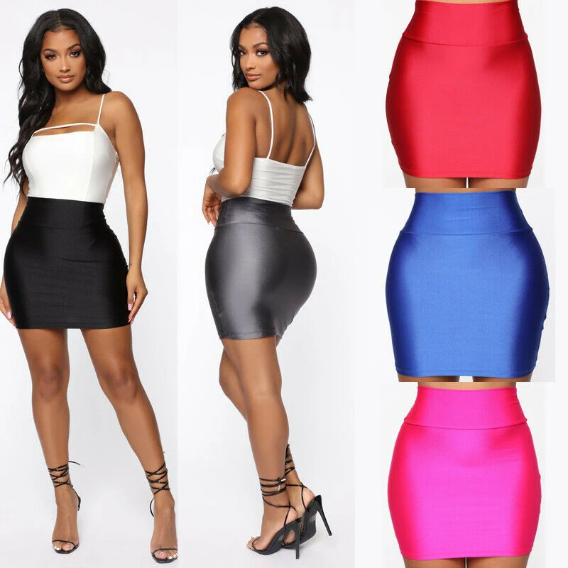 Women High Waist Pencil Bodycon Mini 