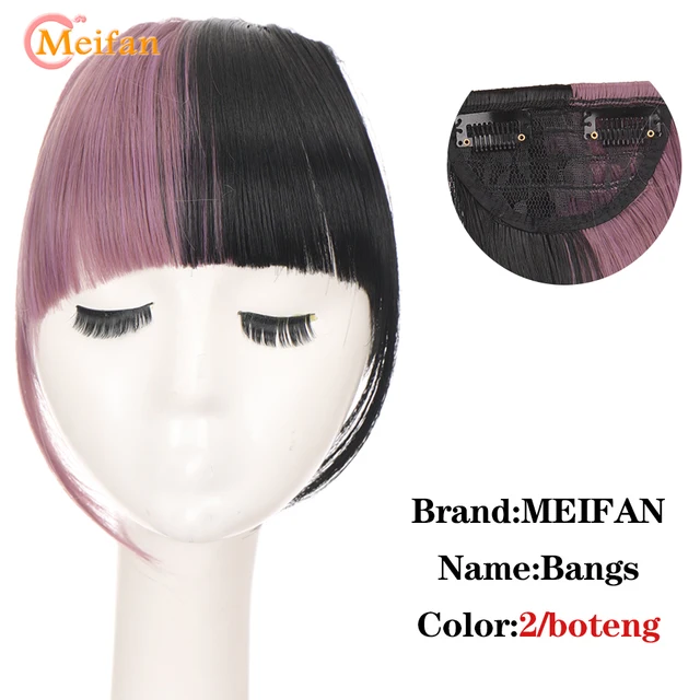 MEIFAN Clip in Hair Bangs Extension Hairpiece Synthetic Natural Fake Bang Hair Piece Air Bangs Clip on Bangs Black Brown 2-boteng