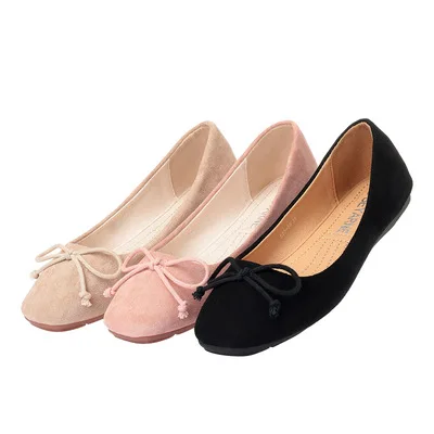 

2019 Spring New Style Women's Bow Tods Casual Shoes Low-Cut-Style Flat Keel Thin Shoes Suede Square Head WOMEN'S Shoes