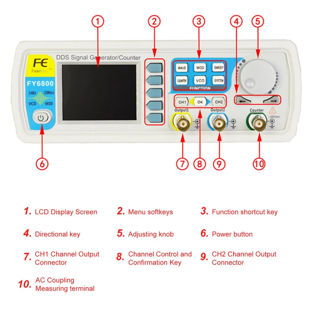 FellTech 20 м 20 МГц 2-канальный DDS произвольный генератор сигналов 250MSa/s 8192*14 бит 100 МГц сигналов частотомер Гун US/EU/UK/AU
