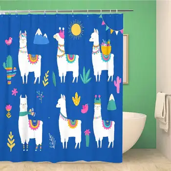

Bathroom Shower Curtain Pink Llama Collection Cute and for Nursery Birthday Colorful 66x72 inches Waterproof Bath Curtain Set