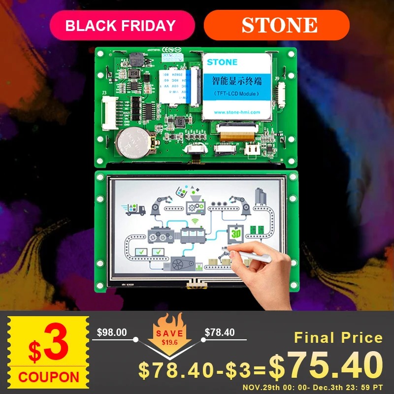 7 inch LCD display module with touchscreen & controller & serial interface for machinary
