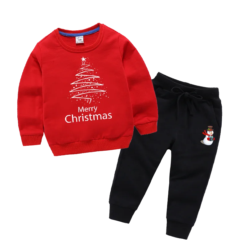 Рождественская одежда, Рождественский Комплект для мальчиков и девочек, Длинные пуловеры, спортивные штаны на весну-осень, худи для мальчиков 2, 3, 4, 5, 6, 7, 8 лет