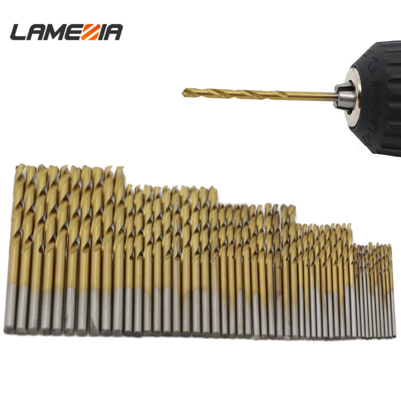 

LAMEZIA 50PCS 4Sizes Mini Micro Round Shank Drill Bits Set Small Precision HSS Twist Drills For Angle Iron Wood Woodworking