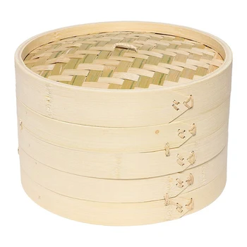 

2-Tier with Cover 10 Inch Bamboo Steamer Basket for Dim Sum, Buns, and Dumplings