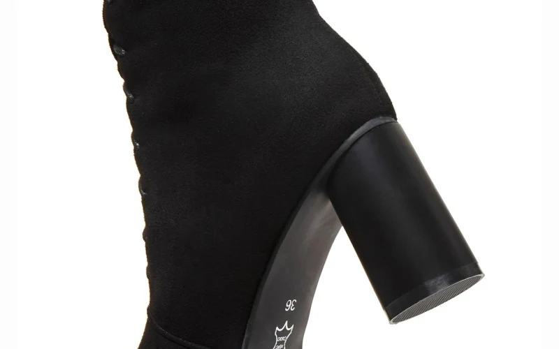 Haoshen& Girl/зимние женские сапоги до колена на высоком каблуке Ботинки на каблуке 7 см со шнуровкой теплая женская обувь черного цвета, большой размер 13