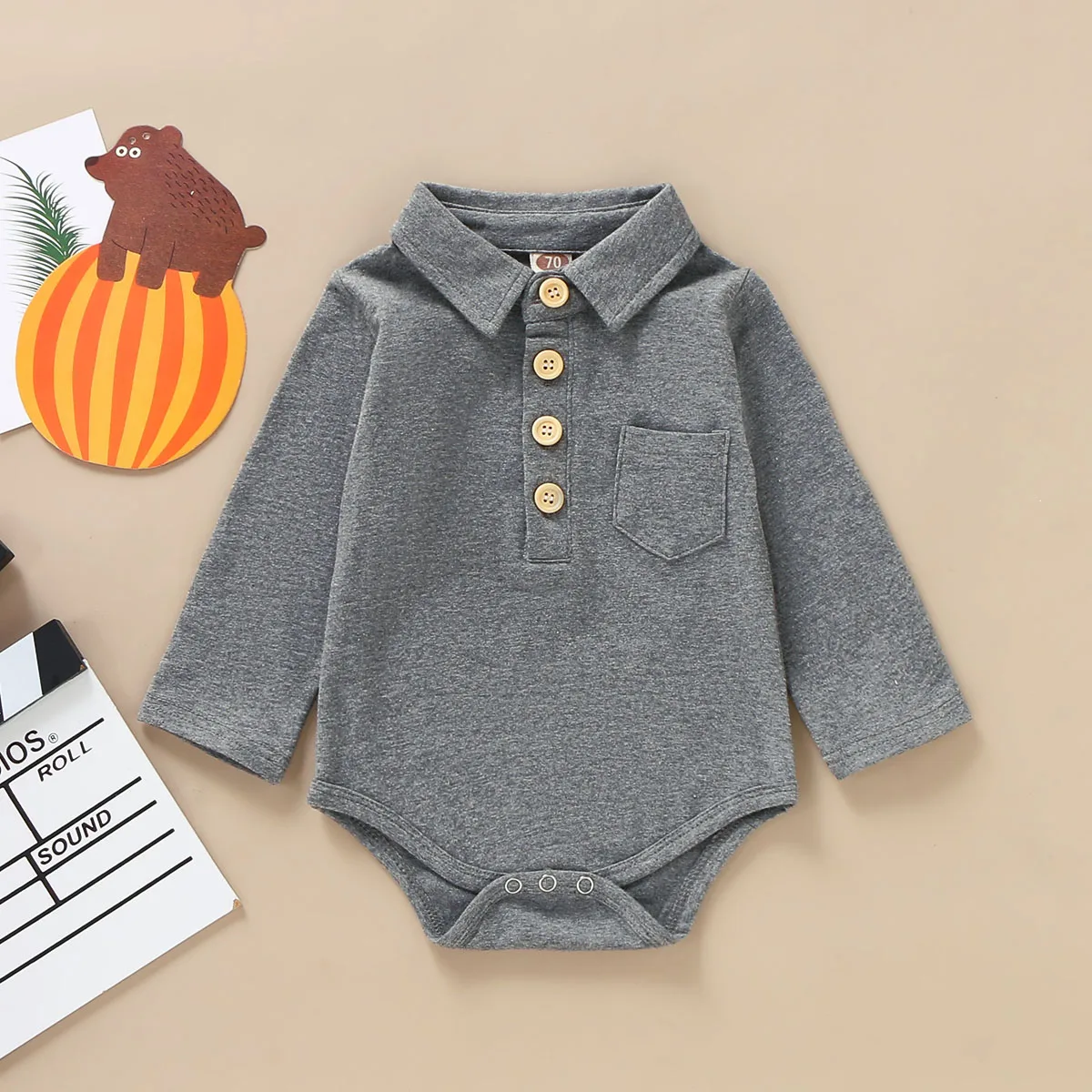 Puseky/Одежда для новорожденных мальчиков однотонный хлопковый комбинезон с длинными рукавами; комбинезон; цельнокроеный костюм; летняя и осенняя одежда