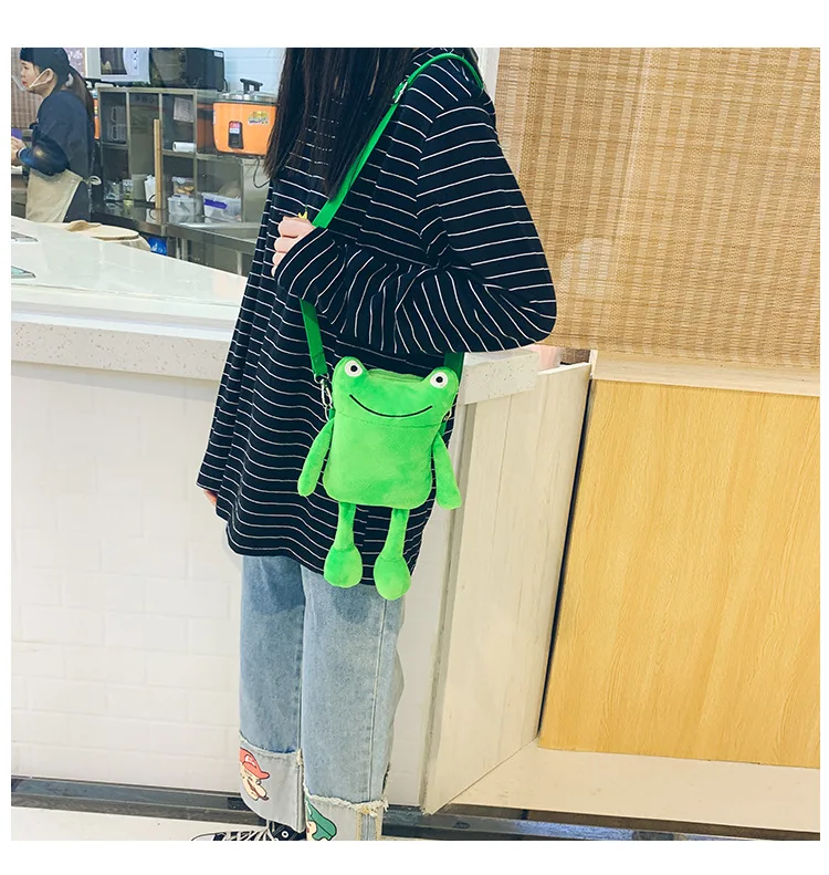 Fur Funny Small Bag Women New Cartoon Frog Messenger Bag Plush Doll Student Cute Girl ShoulderBag 