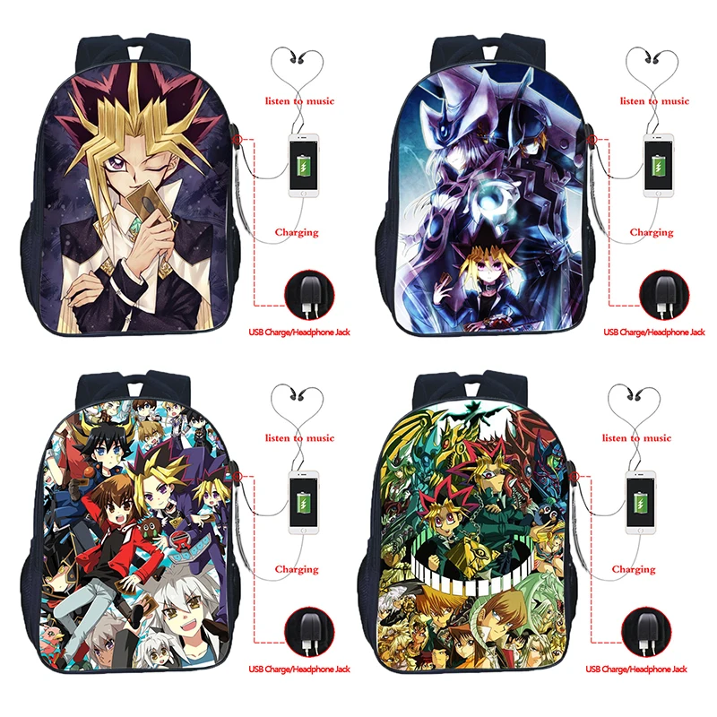 

Fashion Casual Yu-Gi-Oh Backpack USB Charge Boys Girls School Backpacks Men Women High Quality Bags