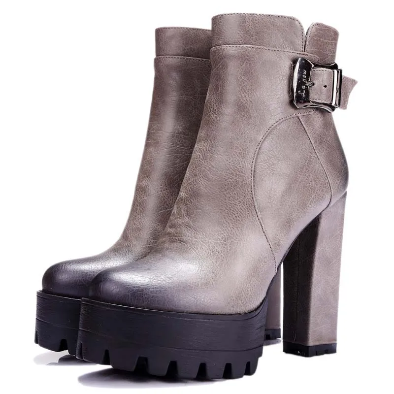 ENMAYER Women Boots Punk Buckle Round Toe High Square Heel Ankle for Platform Big Size 34 42|high boots|ankle boots womenheeled ankle |