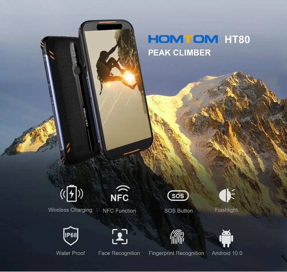 HOMTOM HT80 IP68 водонепроницаемый смартфон 4G LTE Android 10 5,5 дюймов 18:9 HD+ MT6737 четырехъядерный NFC Беспроводной заряд SOS мобильный телефон