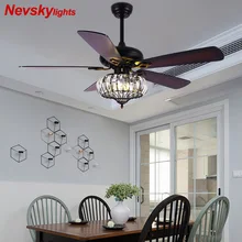 Чердак Хрустальные потолочные вентиляторы с подсветкой для гостиной плафон Вентилятор Черное Дерево лист лопасти вентилятор лампа 52 дюймов ventilador techo