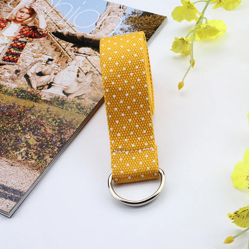 yellow Модные популярные цветные женские холщовые ремни с двойным металлическим кольцом и пряжкой, длинный пояс, джинсы, пояс, платье для женщин - Цвет: yellow