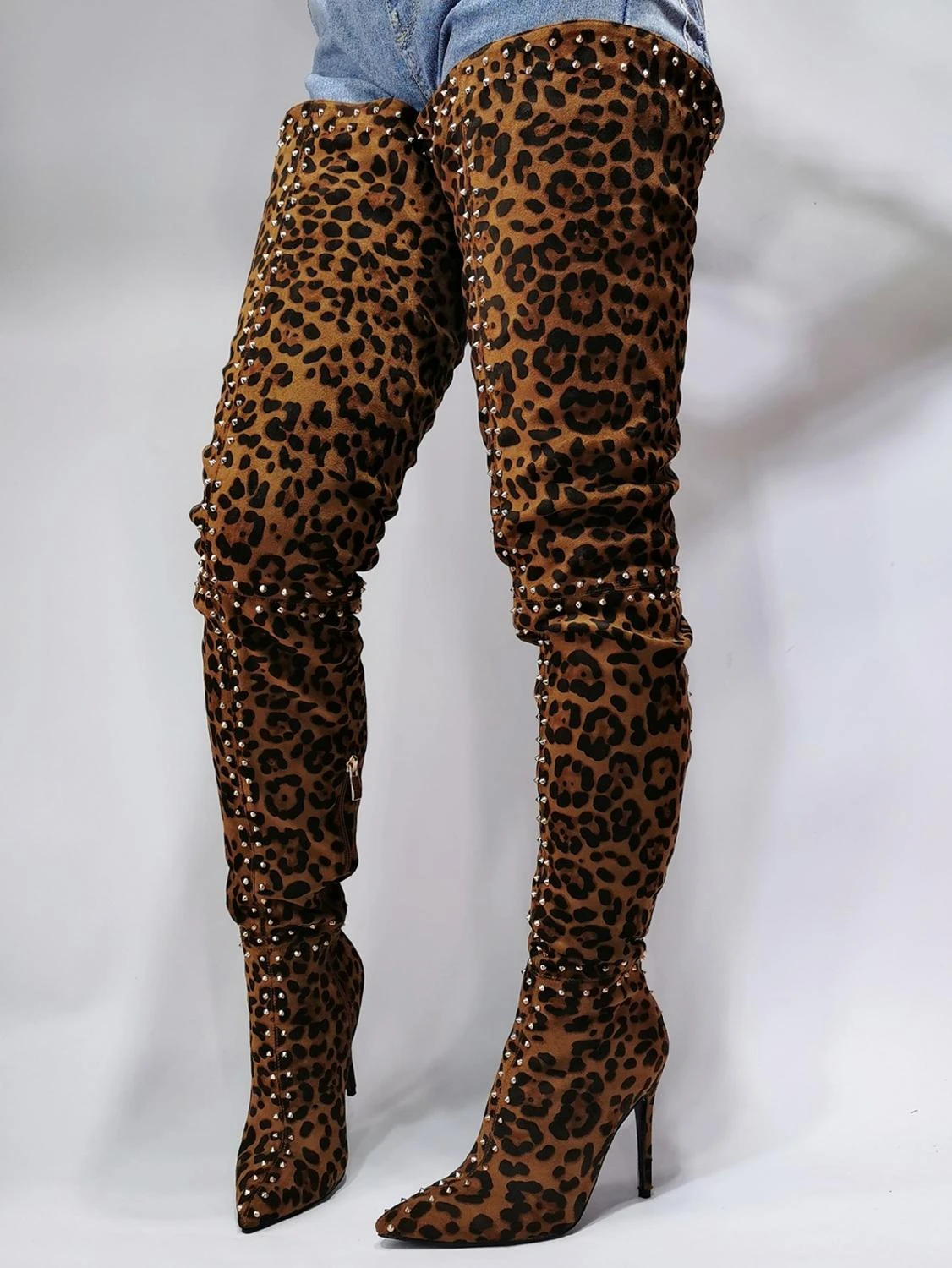 leopard print thigh high boots
