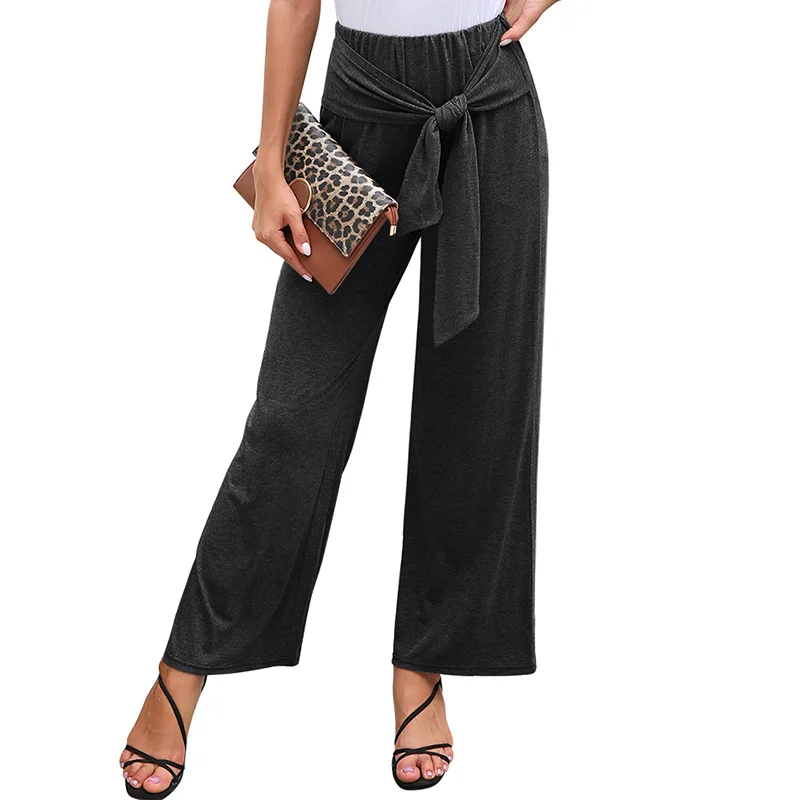 

Women's trousers autumn and winter women's loose loose casual wide-leg pants women's knotted mid-waist trousers women