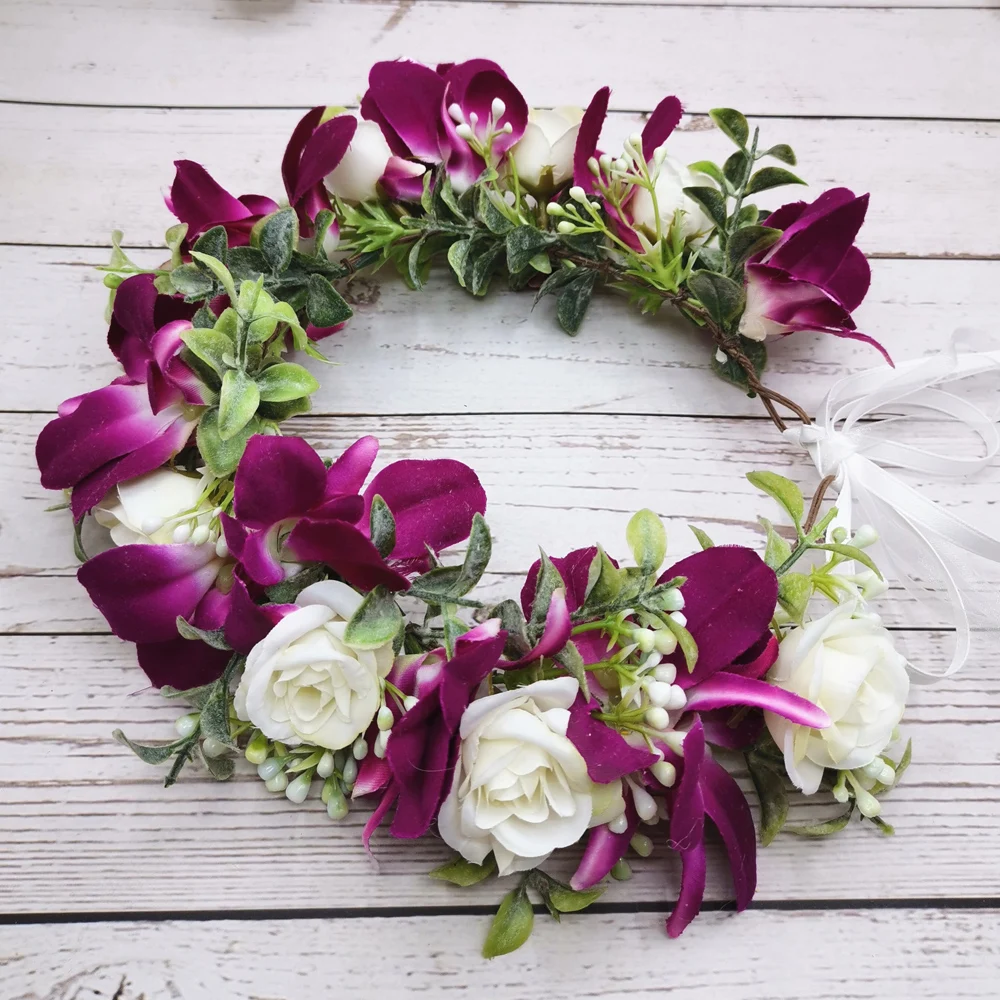 Acessórios de Cabelo Atacado Orquídea Flores Coroa Feminino Casamento Headwear Flor Bandana Chapéu Decoração Floral Guirlandas 5 Atacado orquídea flores coroa feminino acessórios de