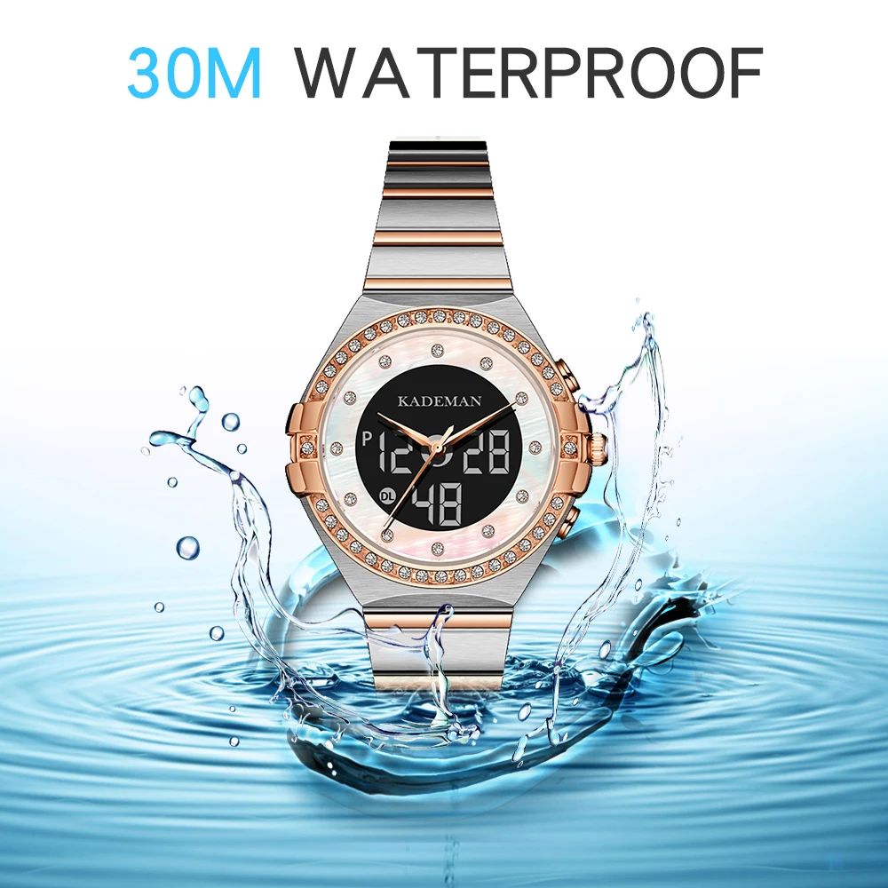 KADEMAN Famous Women Watch New Luxury Gifts For Girl TOP Brand Business Quartz Watch LCD Digital Party Elegant Ladies Wristwatch